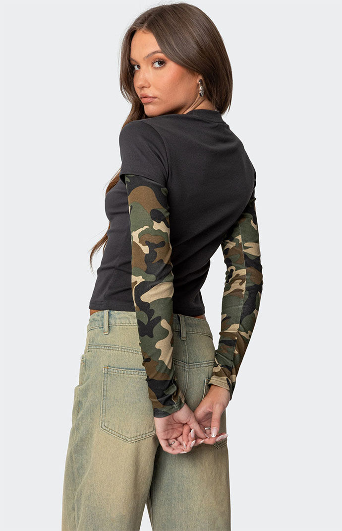 【U LAN】Holly print camo layered long sleeves Edikted Camo Layered Long Sleeve T-Shirt | PacSun