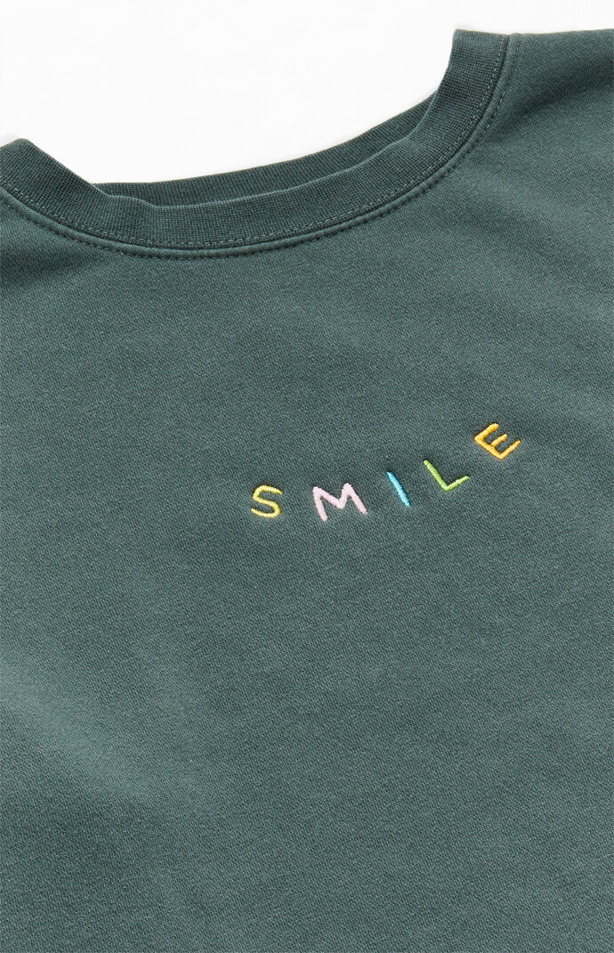 Embroidered Smile Pigment Crew Neck Sweatshirt