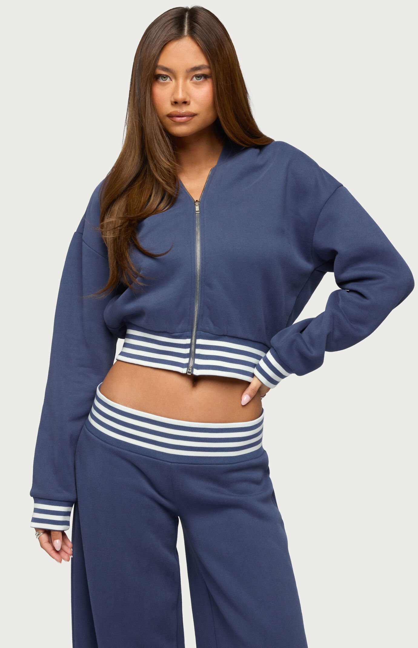Edikted Eloura Stripey Zip Up Hoodie