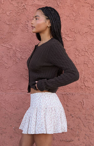 White Floral Ruffle Mini Skirt image number 3