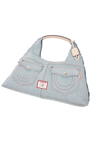 Arden Contrast Stitch Denim Hobo Bag image number 8