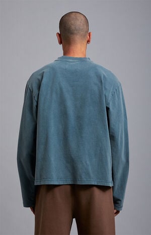 Blue Vintage Wash Heavyweight Oversized Long Sleeve T-Shirt image number 5
