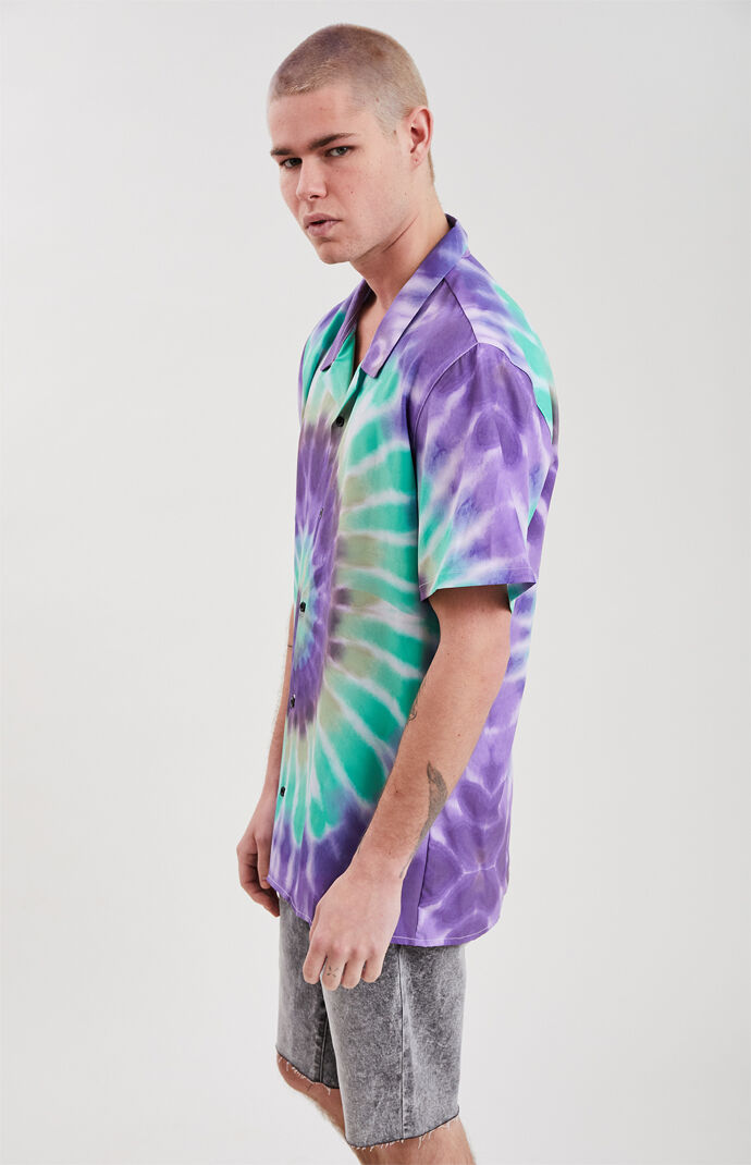 Purple Haze Tie-Dyed Short Sleeve Button Up Shirt