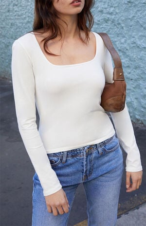 White Basic Long Sleeve Top image number 2