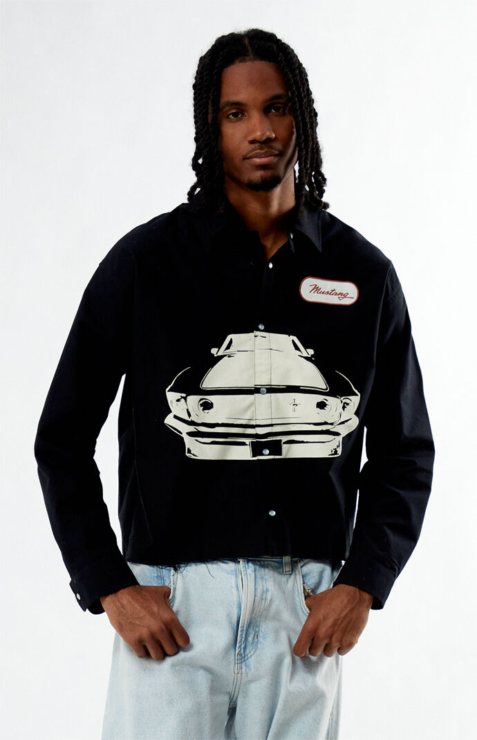 FORD Mustang Button Down Long Sleeve Cropped Shirt | PacSun