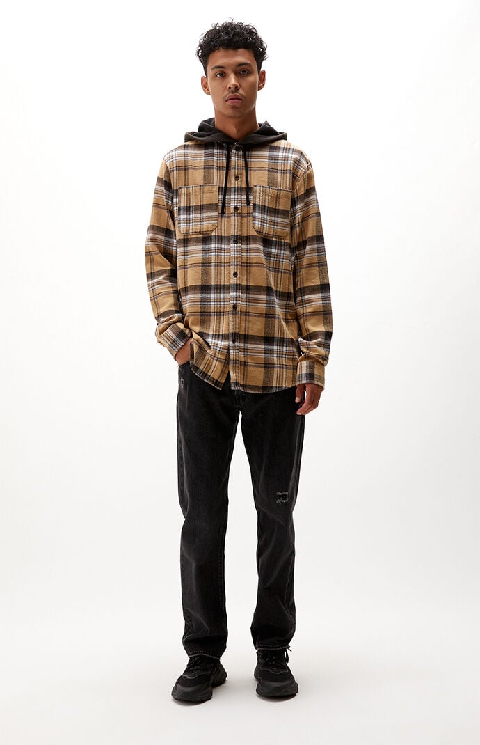 Pacsun plaid mix hooded long sleeve button up shirt 2025