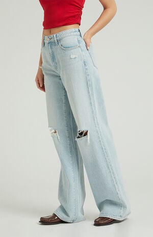 Jessie High Waisted Baggy Jeans Light Indigo image number 3