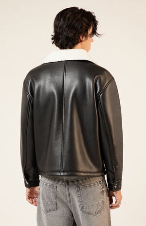 Sherpa Collar Faux Leather Jacket Sherpa Collar Faux Leather Jacket image number 4