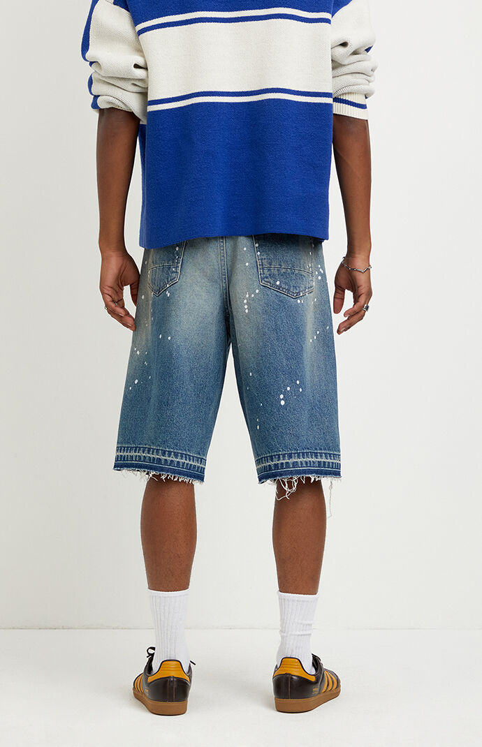 Pacsun Austin Extreme Baggy Jean Shorts Paint Splatter Medium Blue