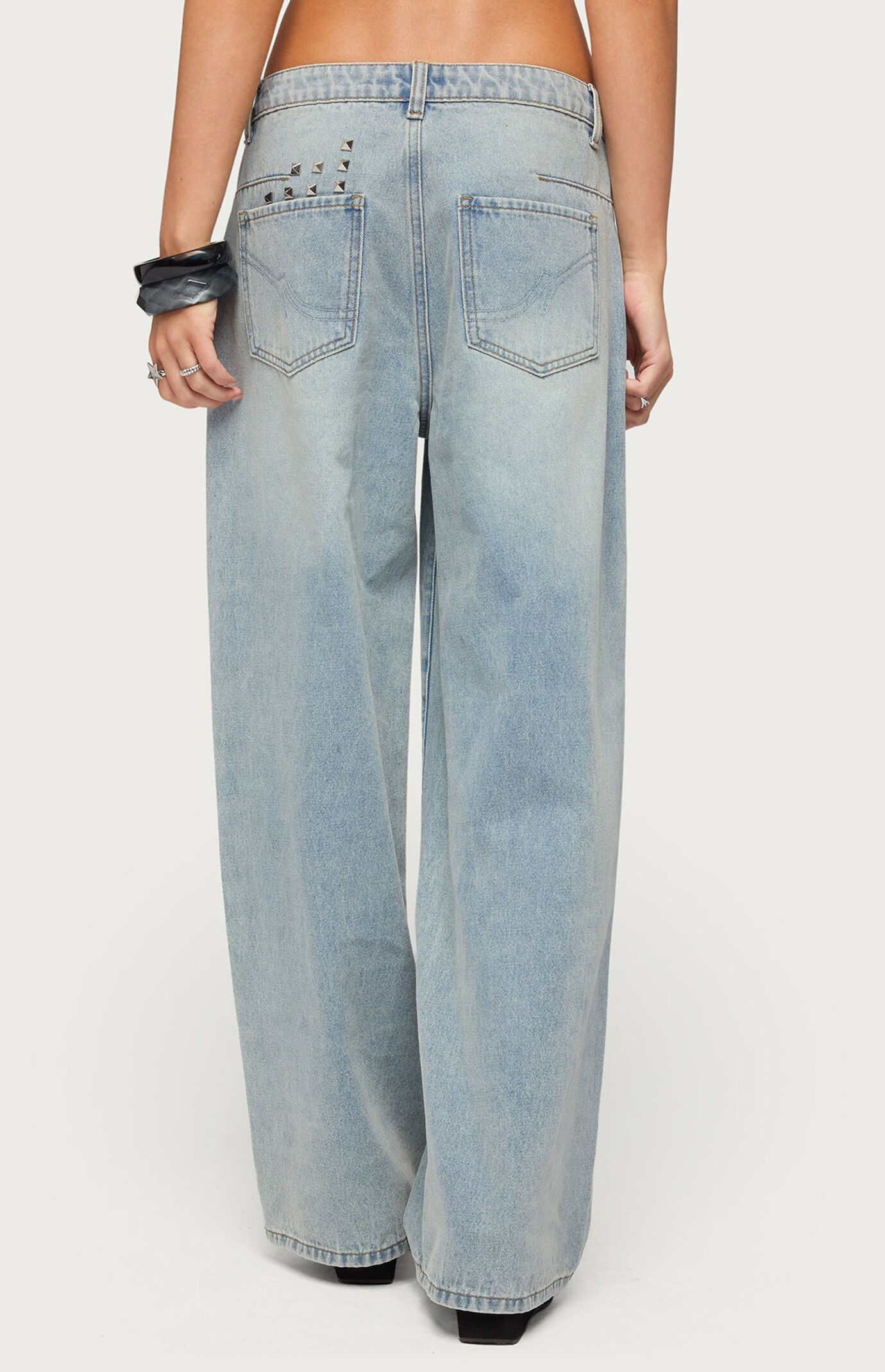 Edikted Oaklee Studded Low Rise Baggy Jeans