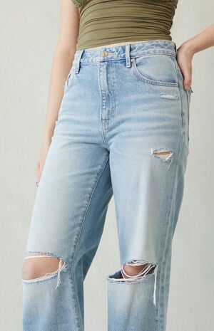 Madison High Waisted Girlfriend Jeans Ripped Light Indigo image number 4