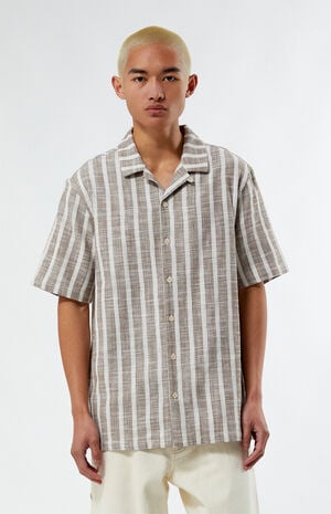 Brown Woven Stripe Camp Shirt image number 1