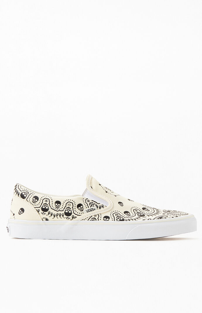 White & Black Classic Slip-On Bandana Shoes
