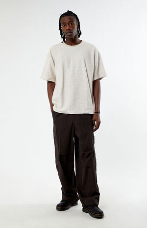Tan & White Slub Stripe Oversized T-Shirt image number 3