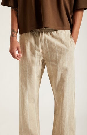 Cream Striped Straight Leg Linen Pants image number 5