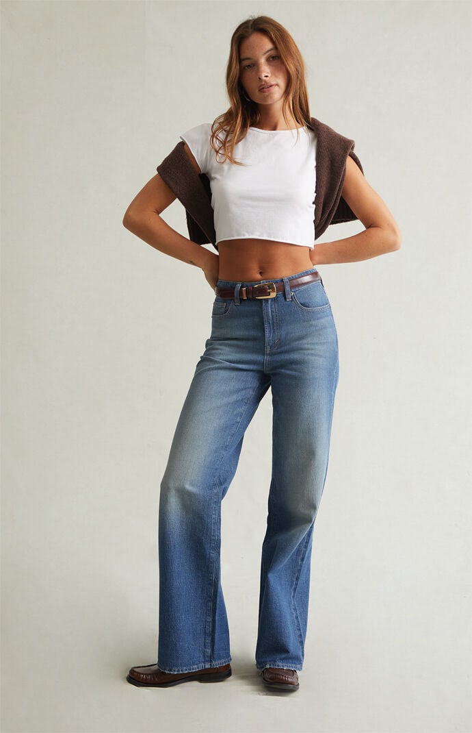 Pacsun Madison High Waisted Girlfriend Jeans Stretch Medium Blue