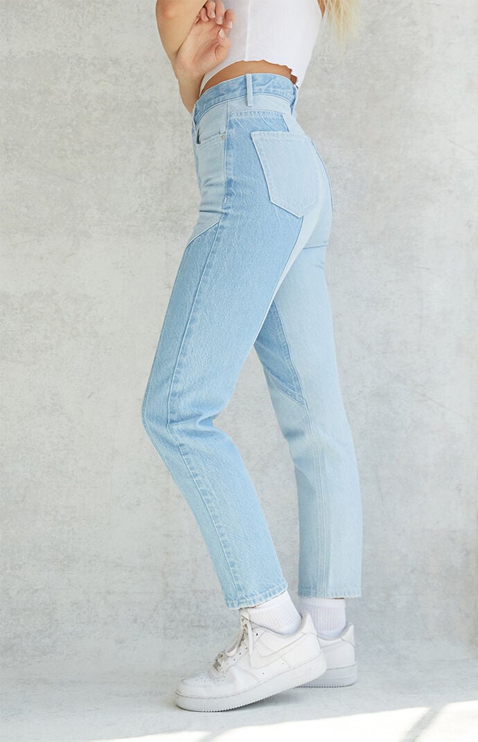 Women's Eco Light Blue Patchwork Ultra High Waisted Slim Fit Jeans in Medium Indigo - Size 23