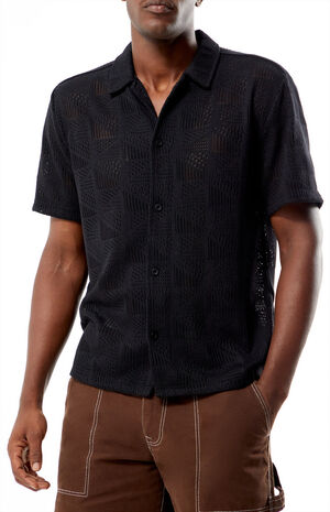 Black Triangle Knit Camp Shirt image number 2