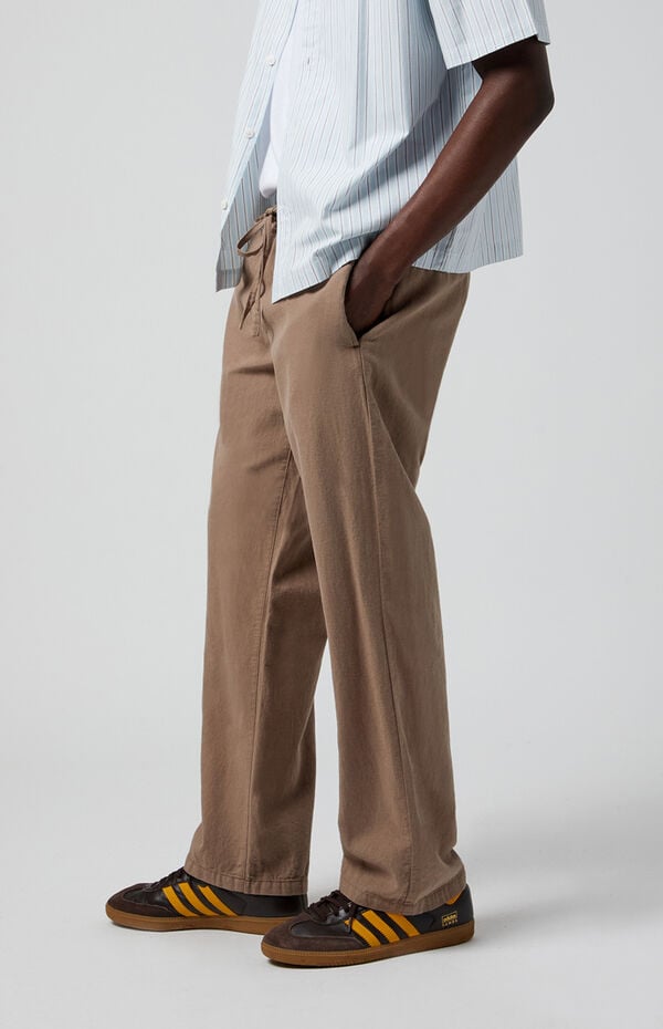 knee length dresses for ladies Slim Fit Casual Beige Linen Pants.  HolloMen