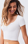 Short Sleeve Notched Neck Sweater Short Sleeve Notched Neck Sweater image number null