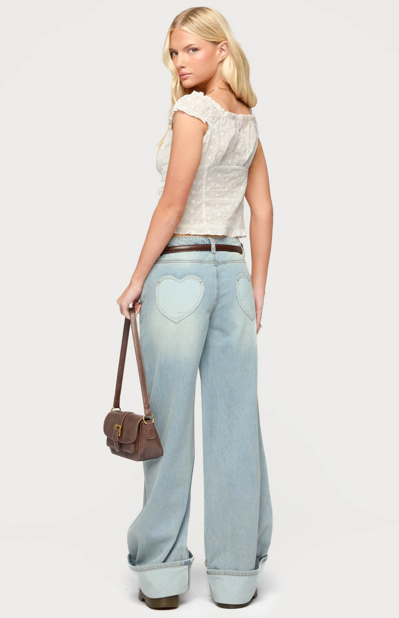 Edikted Contrast Heart Low Rise Baggy Jeans