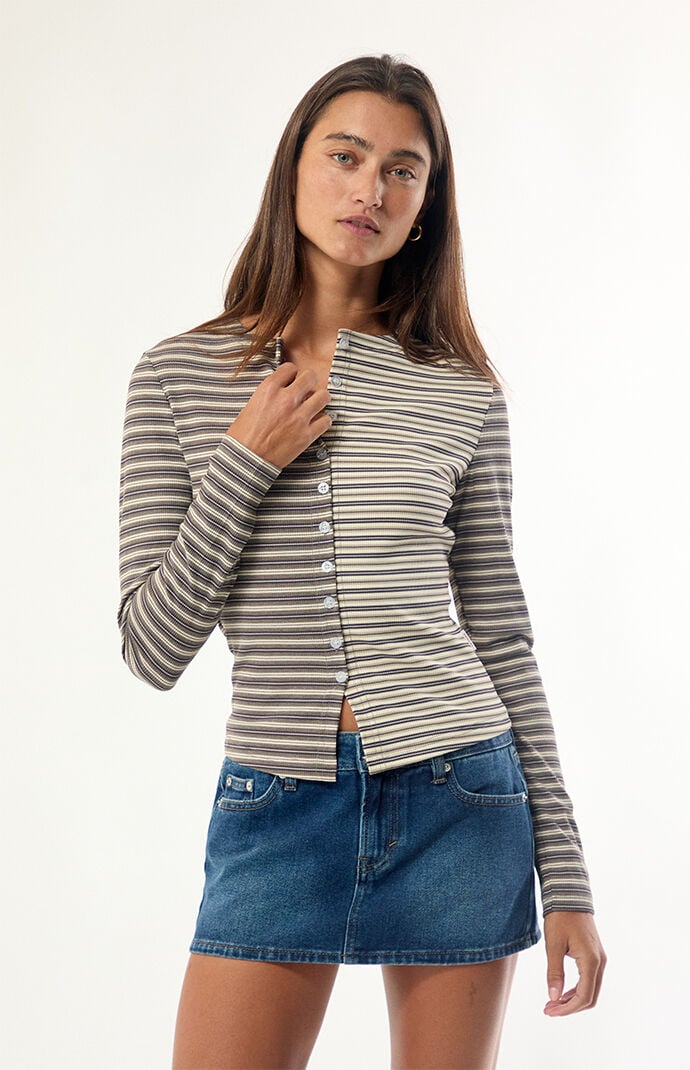 Daisy Street Pecan Contrast Striped Cardigan