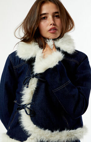 Iris Faux Fur Trim Denim Jacket image number 2