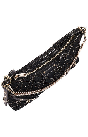 Studded Denim Chain Shoulder Bag image number 5