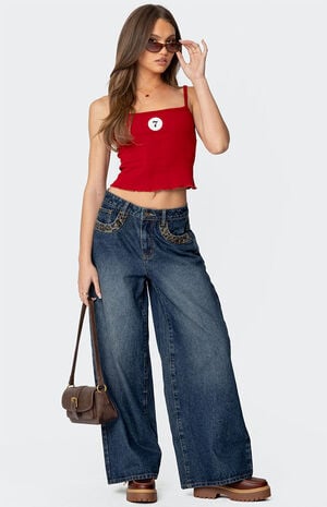 Gwen Leopard Detail Low Rise Jeans image number 1