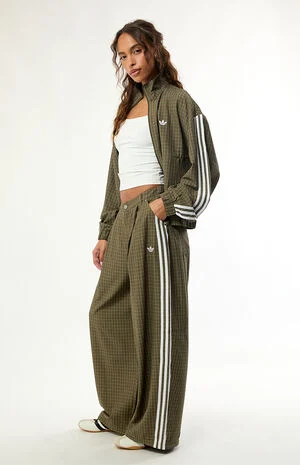 Olive Checks Loose Wide Leg Pants image number 1