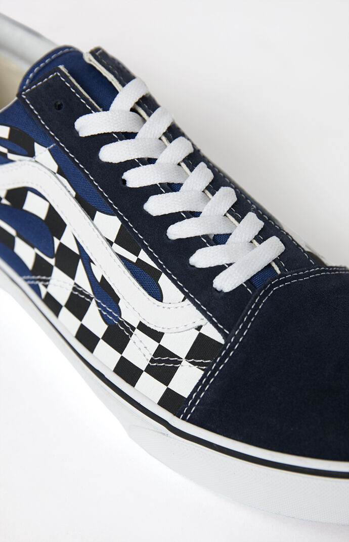 Vans old skool checkerboard flame navy & white skate shoes sales