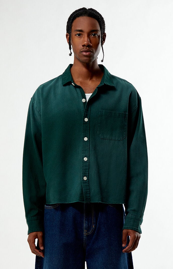 Pacsun Pike Washed Green Cropped Long Sleeve Work Shirt
