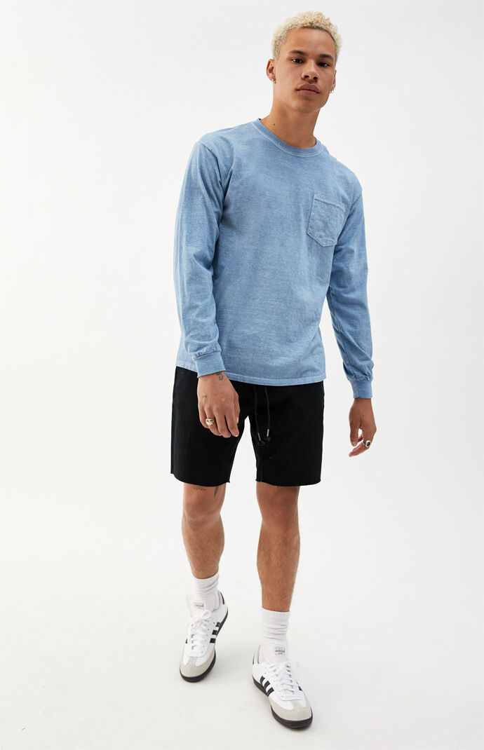 Blue Vintage Wash Pocket Long Sleeve T-Shirt