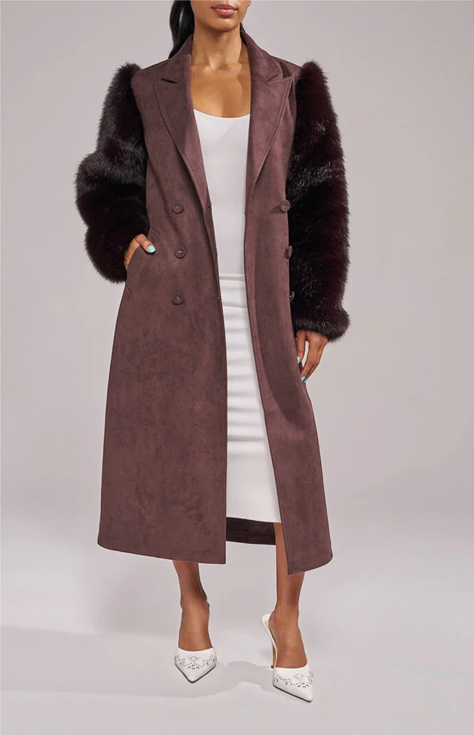 AZALEA WANG Lurielle Espresso Faux Fur Trench Coat