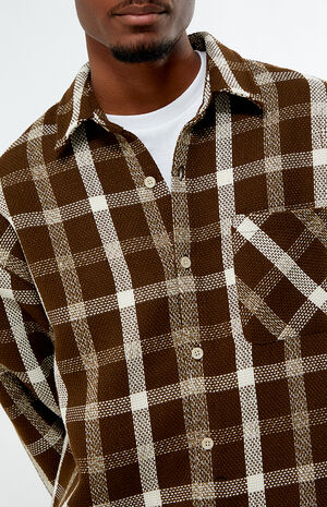 Brown Cropped Plaid Flannel Shirt image number 2