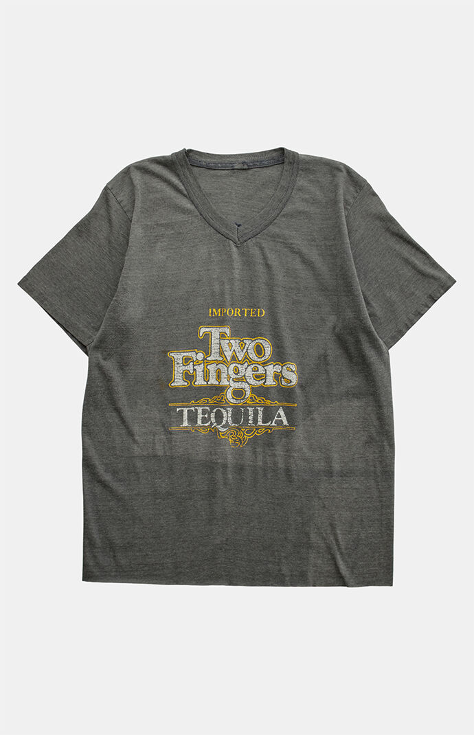 PS VINTAGE 80s Two Fingers Tequila V-Neck Cropped Graphic T-Shirt