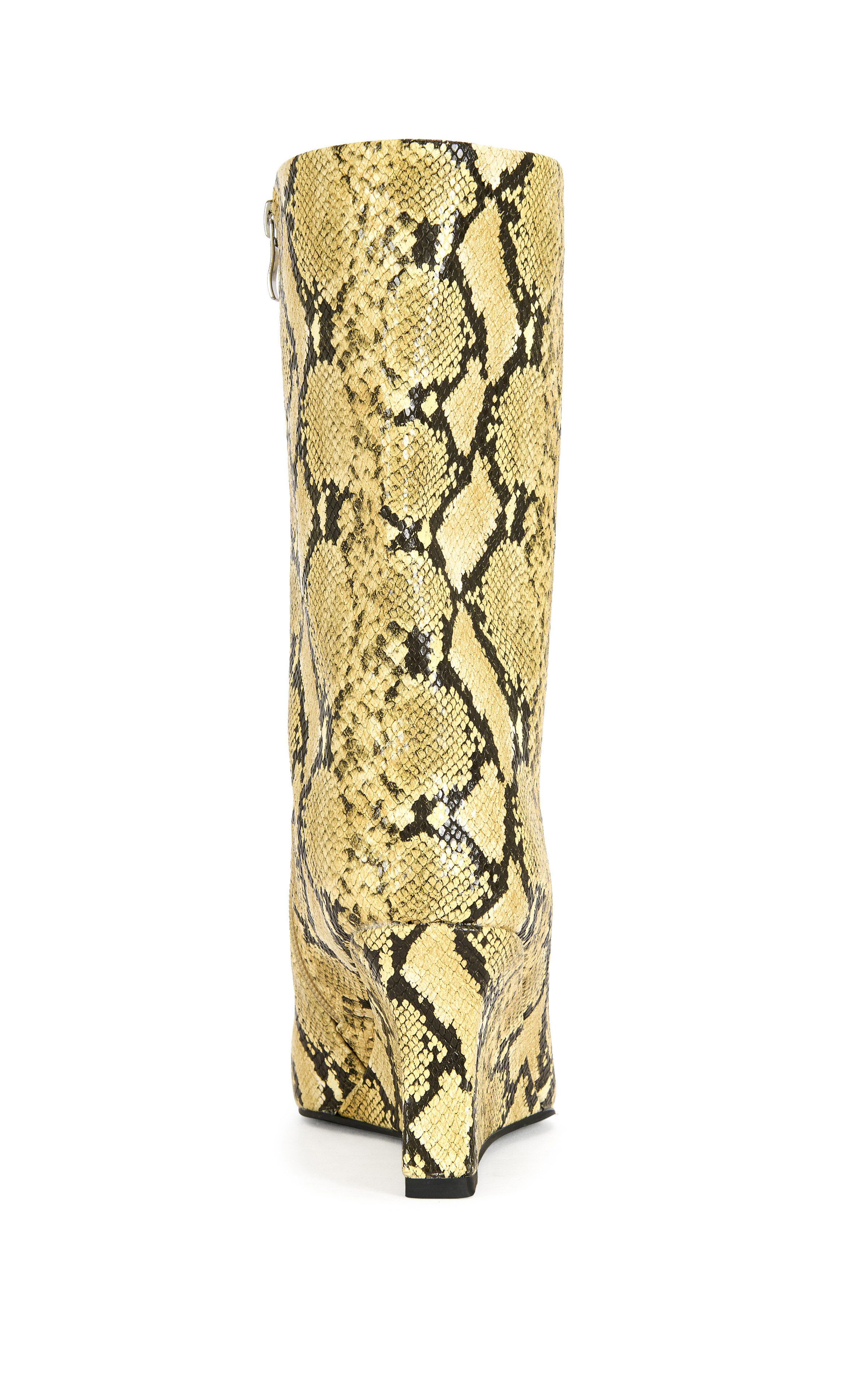 AZALEA WANG Women's Vinci Yellow Snake Wedge Booties