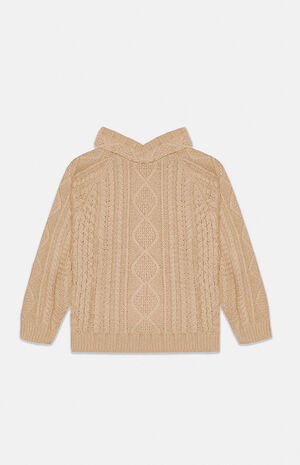 Gold Heather Cable Knit Hoodie image number 6