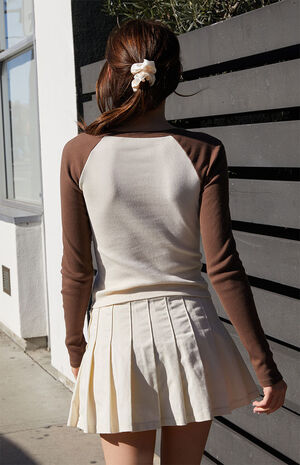 Brown & White Bella Long Sleeve Colorblock Top image number 4