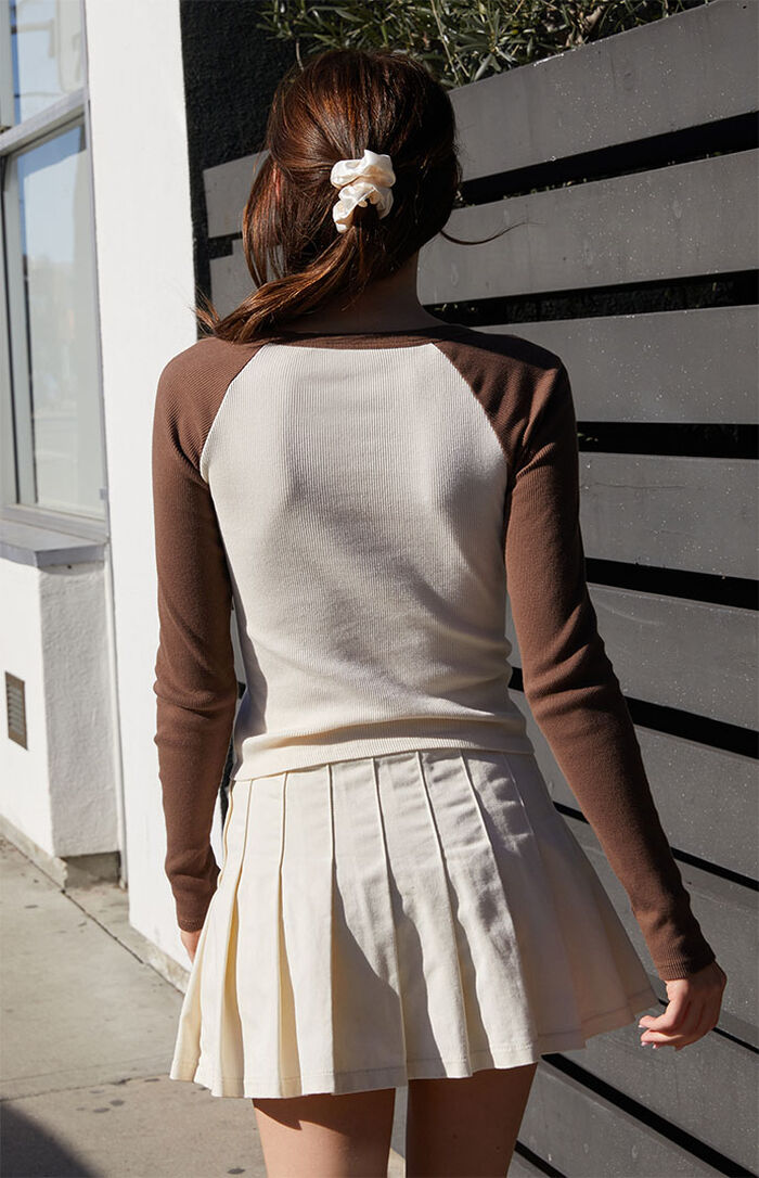 John Galt Brown & White Bella Long Sleeve Colorblock Top | PacSun