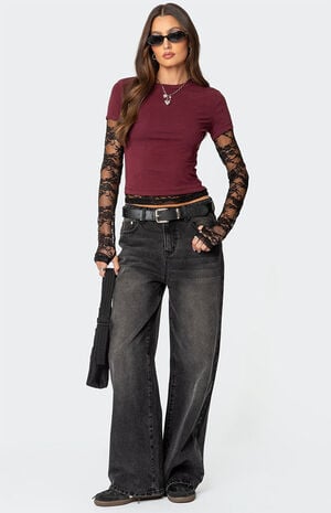 Layered Lace Sleeve T-Shirt image number 2