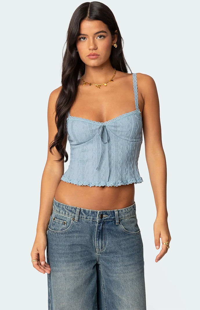 【THEAIRTOWN】Lace Layered Vintage Stud Draped Tank Top ★ Edikted Eira Sheer Lace Tank Top | PacSun