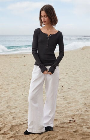 John Galt Black Athern Thermal Ribbed Long Sleeve Top | PacSun