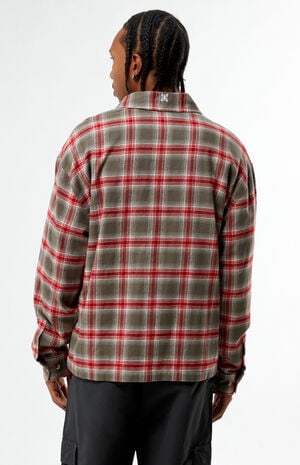 Grey & Red&nbsp;Plaid Long Sleeve Flannel Shirt image number 4