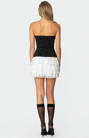 Strapless Pinstripe Ruffle Skirt Mini Dress image number 4