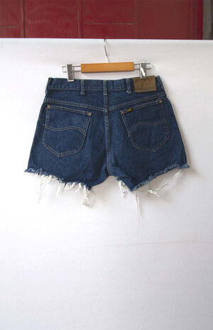 Upcycled Lee Dark Blue Wash Denim Shorts image number 3