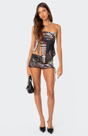 City Lyfe Asymmetric Printed Tube Top image number 5