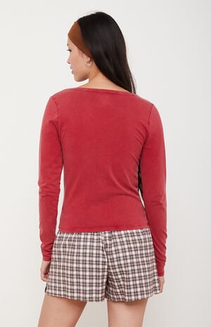 Ashlee Washed Notched Henley Long Sleeve Top image number 3