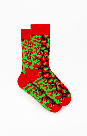 x&nbsp;Happy&nbsp;Socks&nbsp;Red Leopard High Crew Socks image number 2