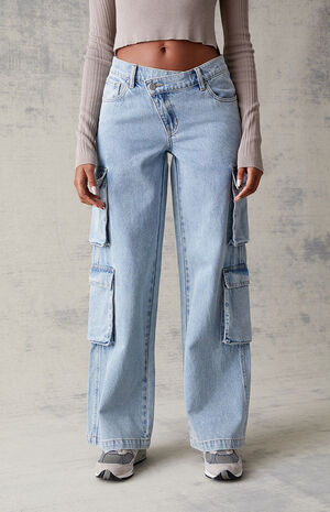 Light Blue Asymmetrical '90s Baggy Cargo Pants image number 3